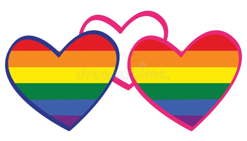 Tre cuori del simbolo della bandiera LGBT dell'arcobaleno del genere continuazione illustrazione di stock Tre cuori del simbolo della bandiera LGBT dell'arcobaleno del genere continuazione illustrazione di stock