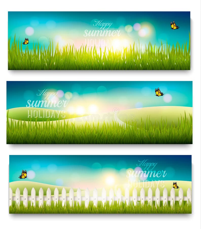Tre härliga baner för sommaränglandskap royaltyfri illustrationer Tre härliga baner för sommaränglandskap royaltyfri illustrationer
