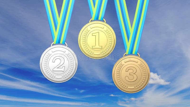 Tre medaljer på bakgrund för blå himmel royaltyfri illustrationer Tre medaljer på bakgrund för blå himmel royaltyfri illustrationer