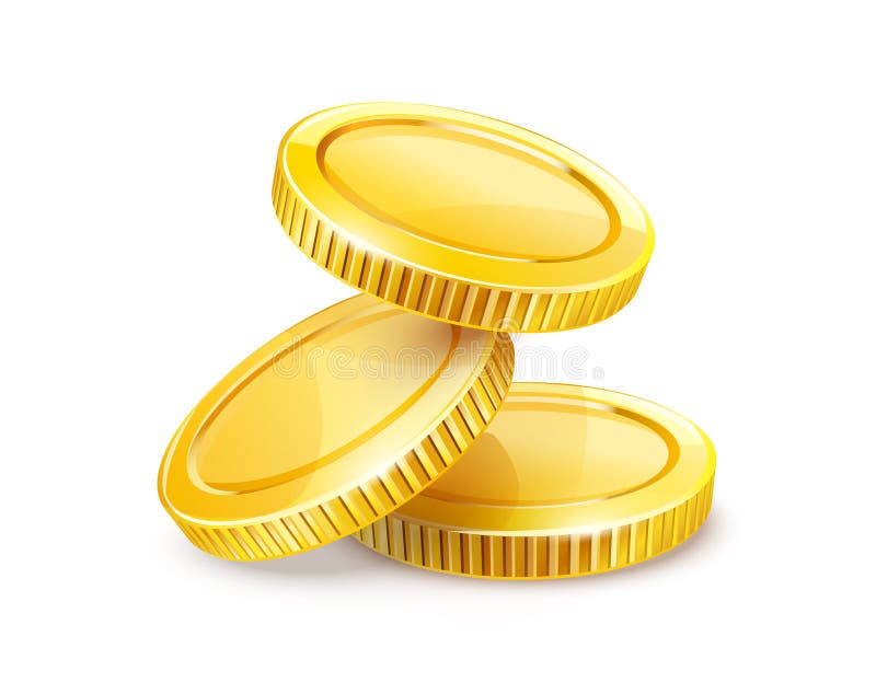 Tre monete in oro. denaro contante. monete isolate illustrazione vettoriale