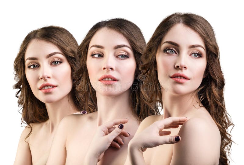 Tre perfekta framsidor av ung härlig flicka arkivfoto Tre perfekta framsidor av ung härlig flicka arkivfoto