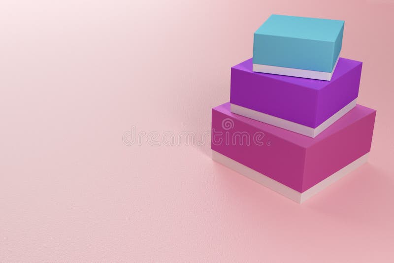 Tre presentboxar ovanpå varandra 3d-rendering. stock illustrationer