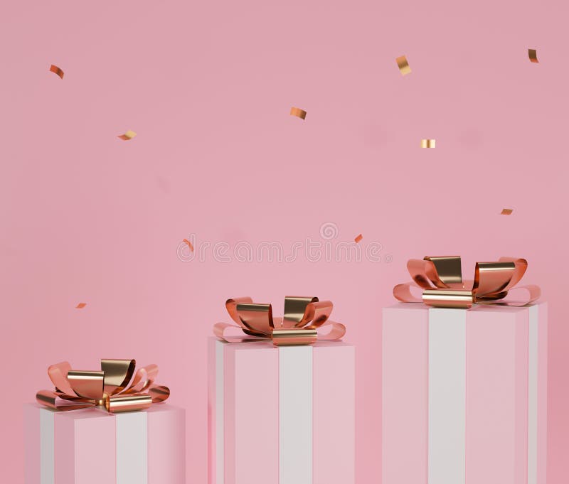 Tre presentboxar på rosa bakgrund stock illustrationer