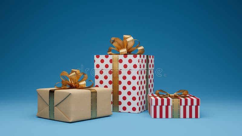 Tre presentfält med olika mönster bakgrund 3d-återgivning royaltyfri illustrationer