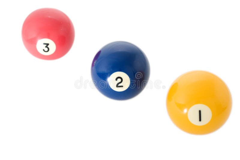 Three billiard balls close up on white background. Three billiard balls close up on white background