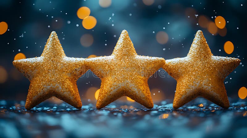 Tre stelle di brillantante d'oro sullo sfondo della bokech royalty illustrazione gratis