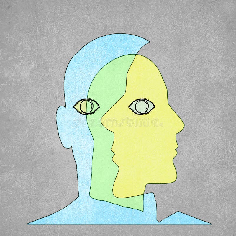 Tre teste umane su fondo grigio illustrazione di stock Tre teste umane su fondo grigio illustrazione di stock