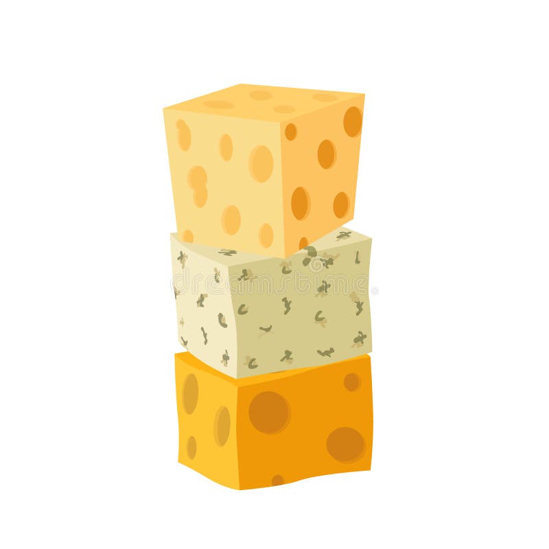 Tre typer av ost Cheddar parmesan, danablue, roquefort Plan stil vektor illustrationer Tre typer av ost Cheddar parmesan, danablue, roquefort Plan stil vektor illustrationer