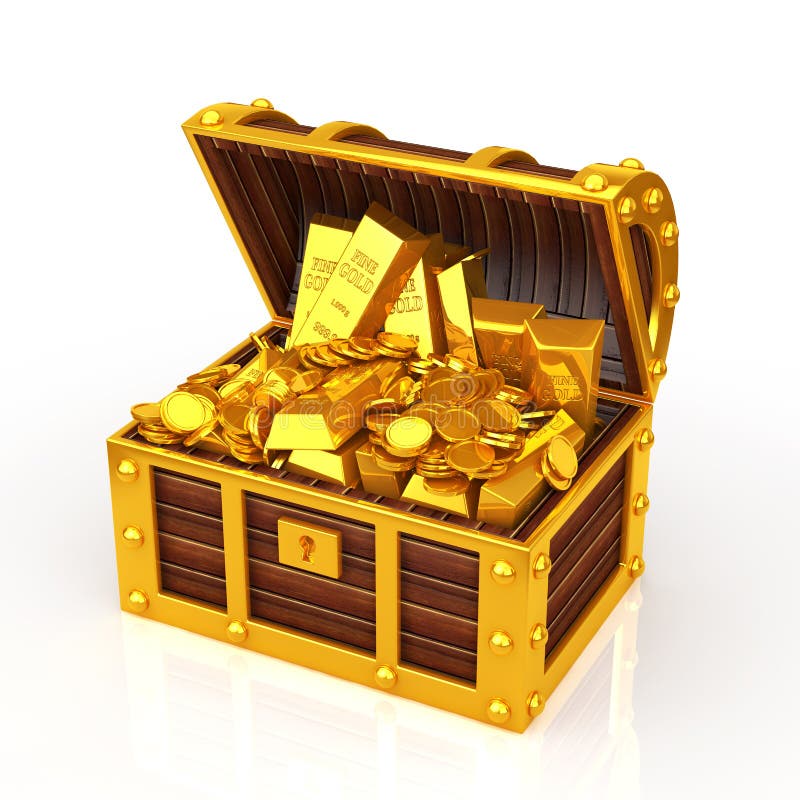 Open treasure chest filled with golden coins, gold - Stock Illustration  [61303996] - PIXTA