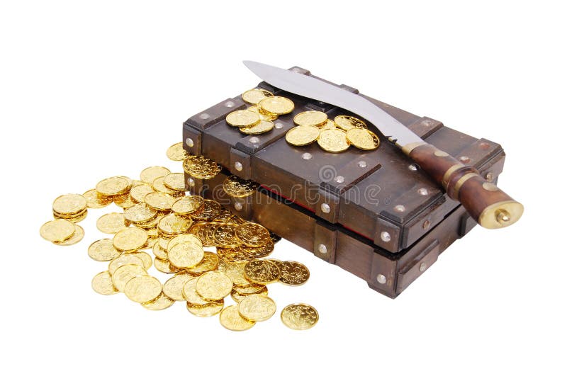 Old Wooden Treasure Chest with Gold Stock Image Image of extreme