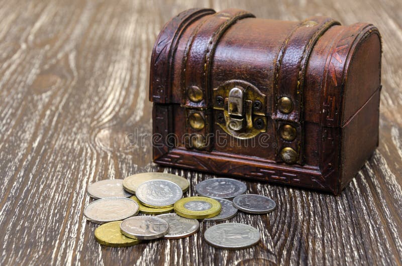 Treasure chest with coins, rare finds.