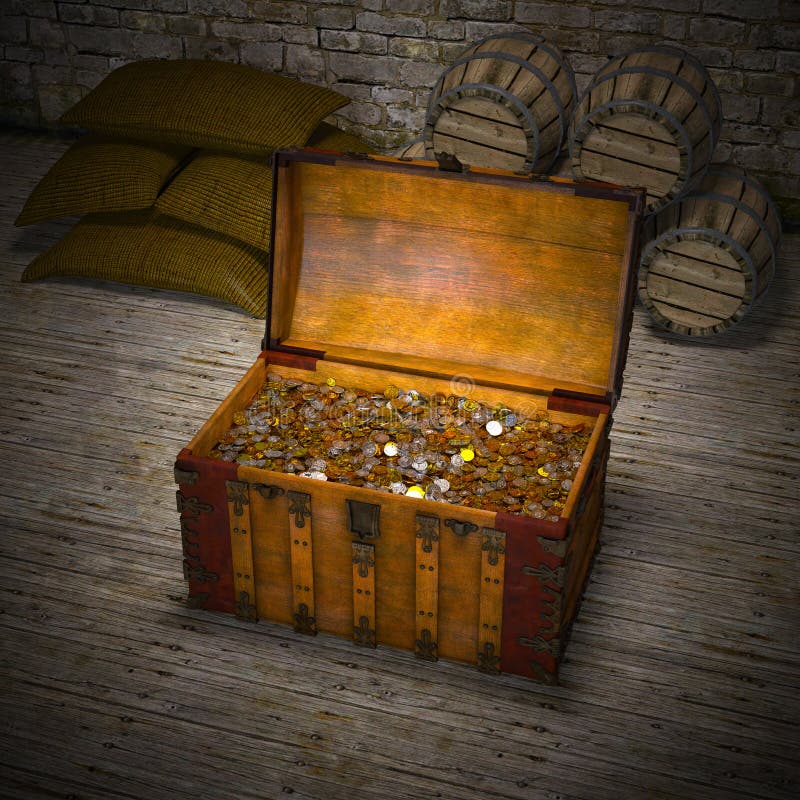 Ancient Wooden Treasure Chest Stock Illustration Illustration of