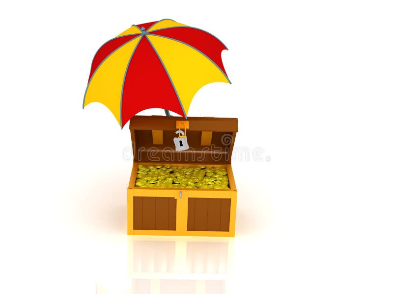 Treasure chest and umbrella