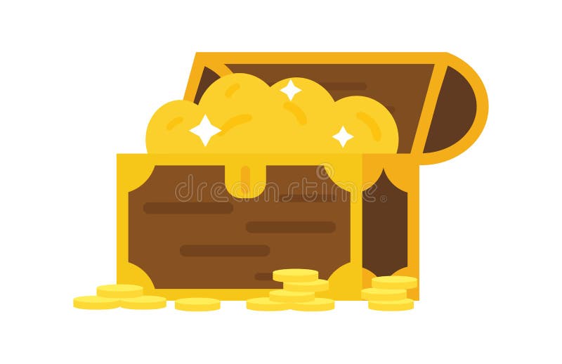 Ancient gold coins in heavy open wooden chest Vector Image