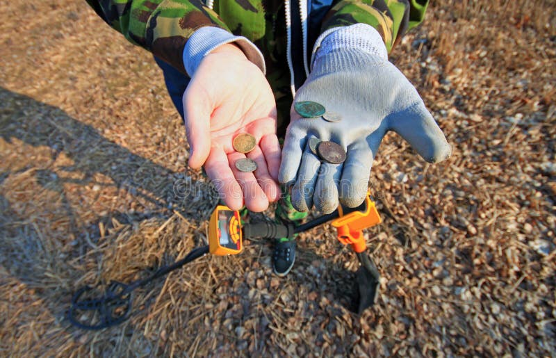 Treasure Hunter. Searching with Metal Detector. Stock Image Image of