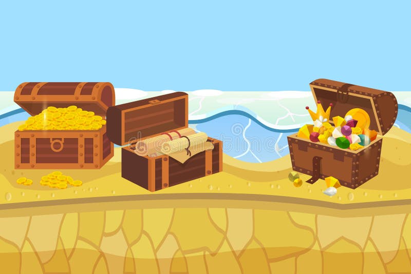 Treasure Island With Chest And Gold Coins And Jewellery Banner