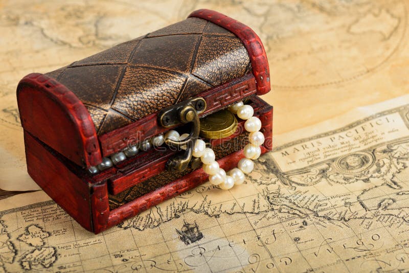 Treasure Chest Map Money Compass Stock Photo Image of open, retro