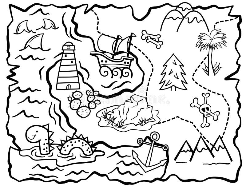 Pirate treasure map coloring pages 