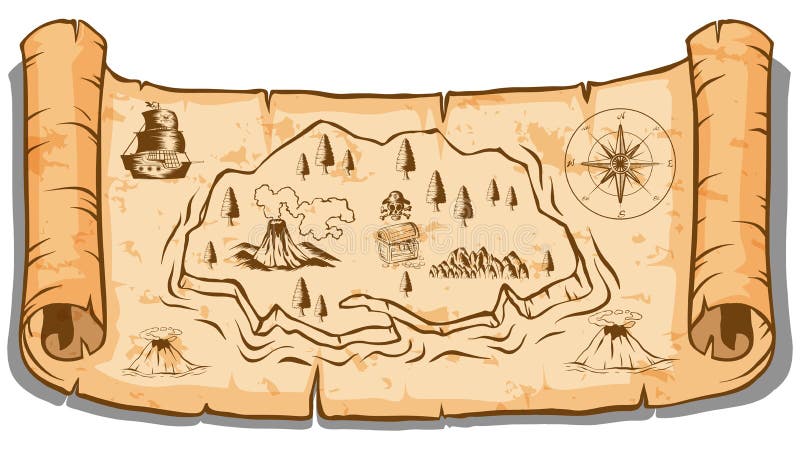 Treasure map on roll paper.