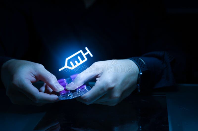 Treatment by hand take medicine by himself for medicine background stock images