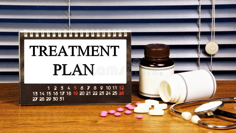 Treatment plan - text label in the calendar. stock photos