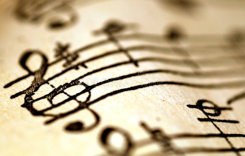 Macro of music sheet with treble clef. Macro of music sheet with treble clef