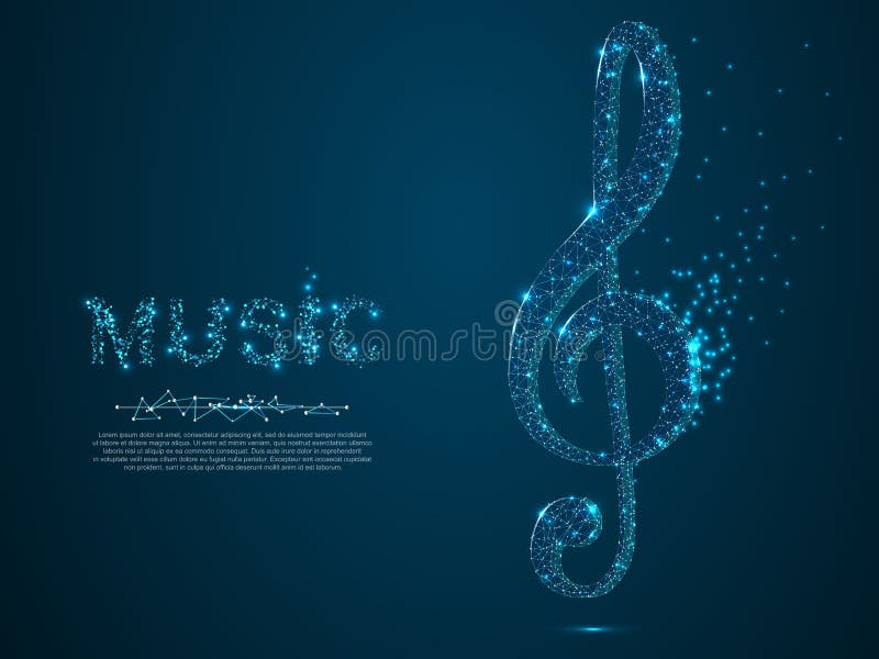 Treble clef vector polygonal art style. Low poly wireframe illustration. Music note. Destructing triangles vector illustration Treble clef vector polygonal art style. Low poly wireframe illustration. Music note. Destructing triangles vector illustration