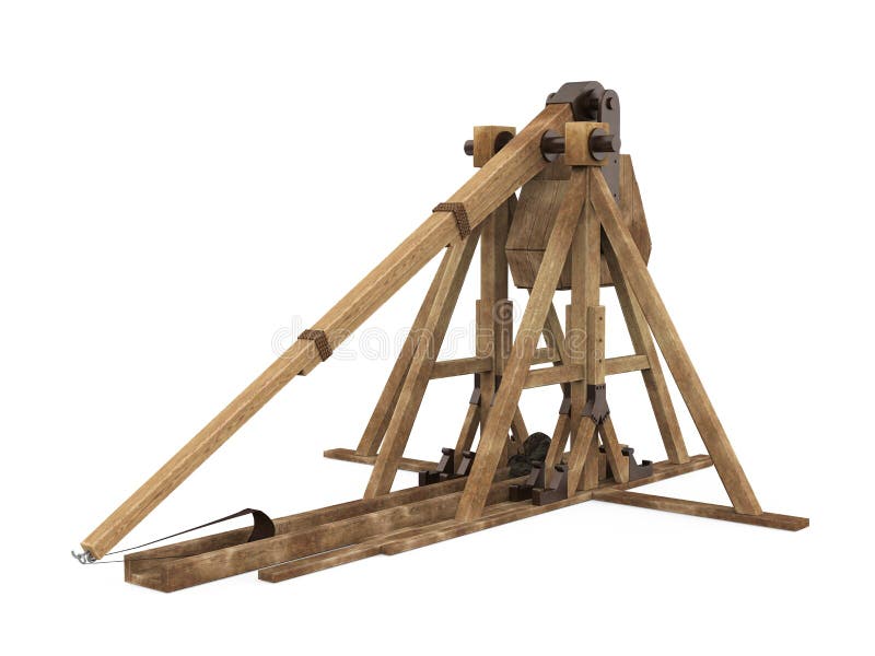 Trebuchet Siege Weapon isolated on white background. 3D render. Trebuchet Siege Weapon isolated on white background. 3D render