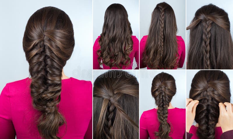 Treccia dell'acconciatura sull'esercitazione dei capelli ricci fotografia stock libera da diritti Treccia dell'acconciatura sull'esercitazione dei capelli ricci fotografia stock libera da diritti