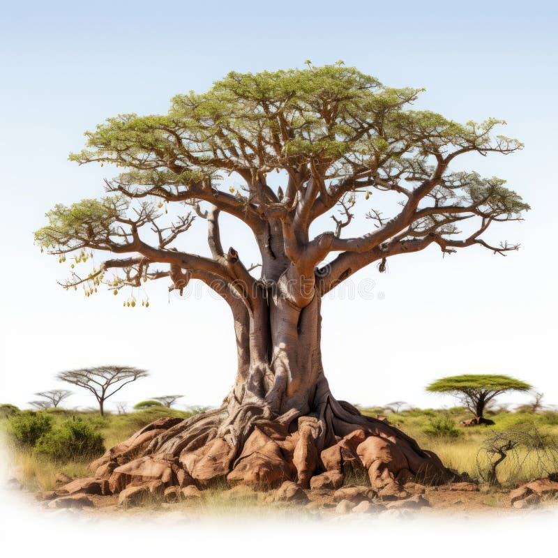 Detailed Digital Rendering Of Baobab Tree With White Background vector illustration