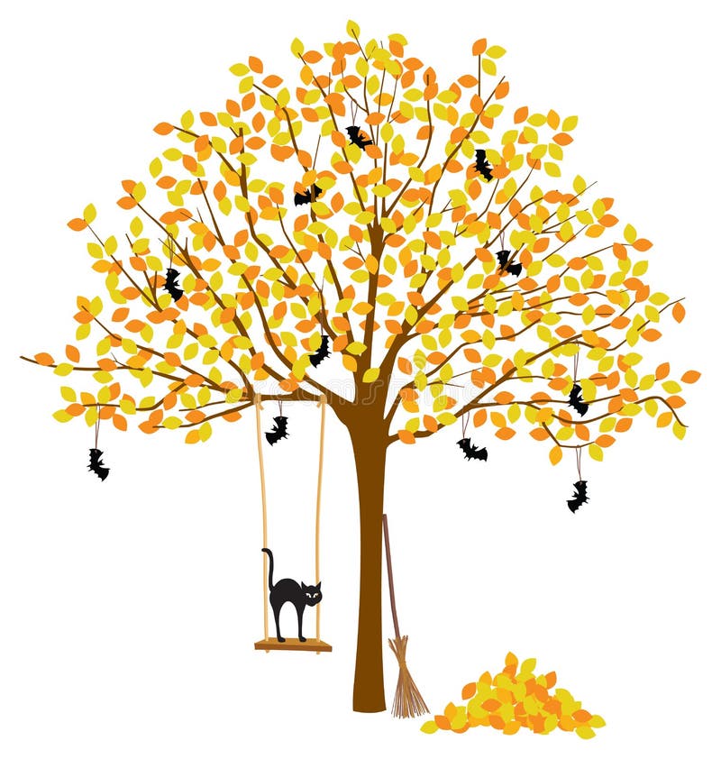 Tree with Autumn Leaves and Halloween decorations stock illustration Tree with Autumn Leaves and Halloween decorations stock illustration