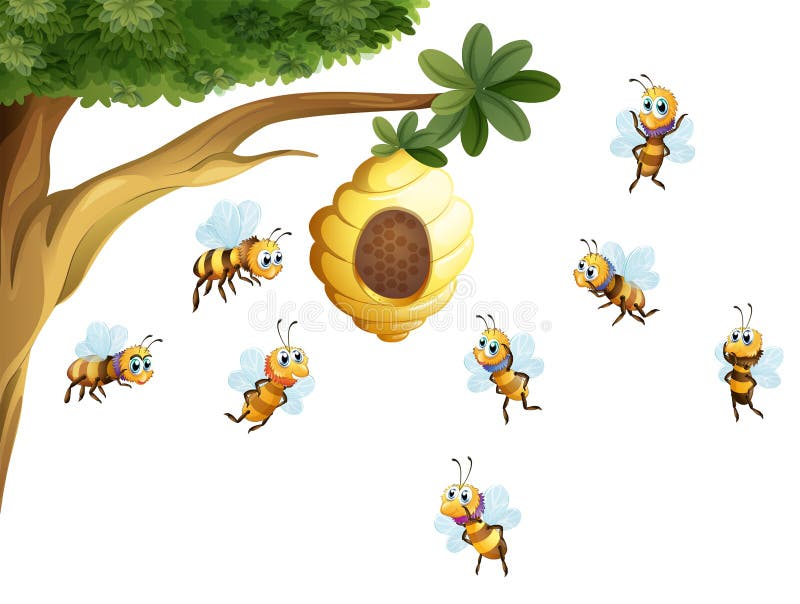 A tree with a beehive surrounded by bees royalty free illustration A tree with a beehive surrounded by bees royalty free illustration
