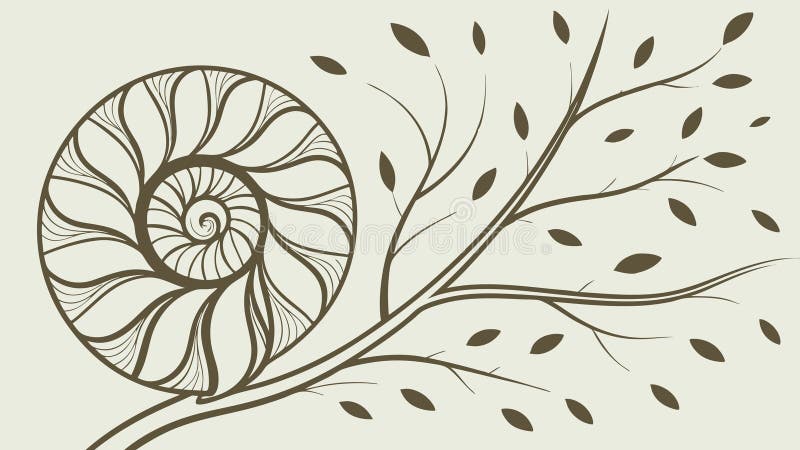 Tree Branch with Nautilus Shell Formation, vector design Generative AI stock illustration