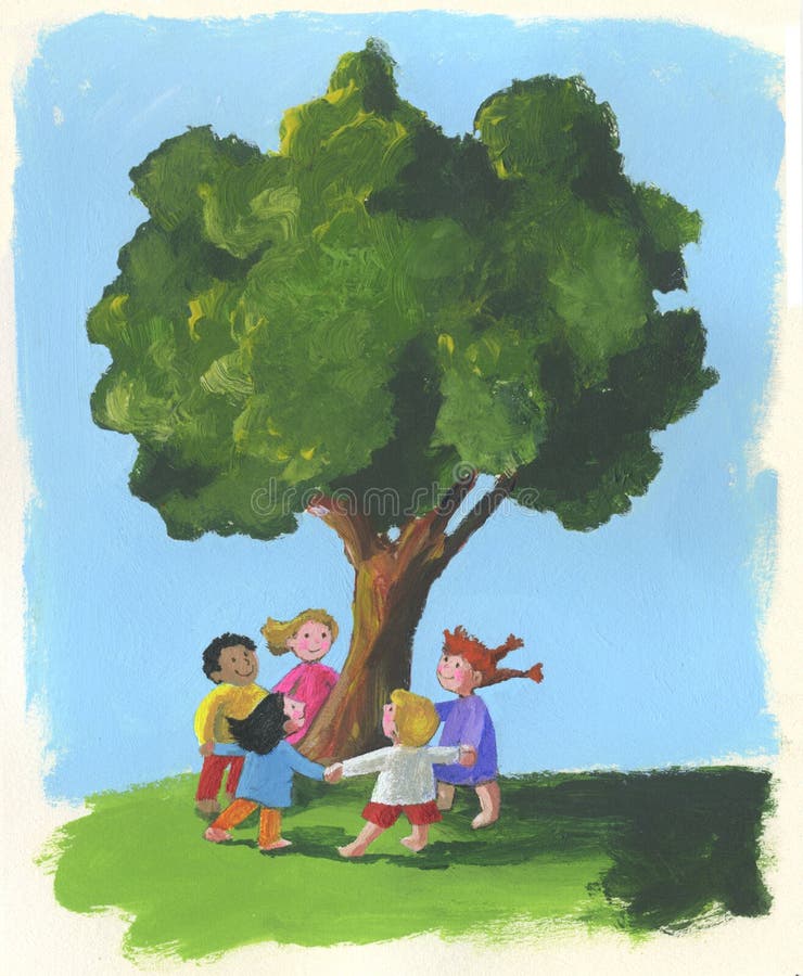Tree and children stock illustration. Illustration of meadow 8829959