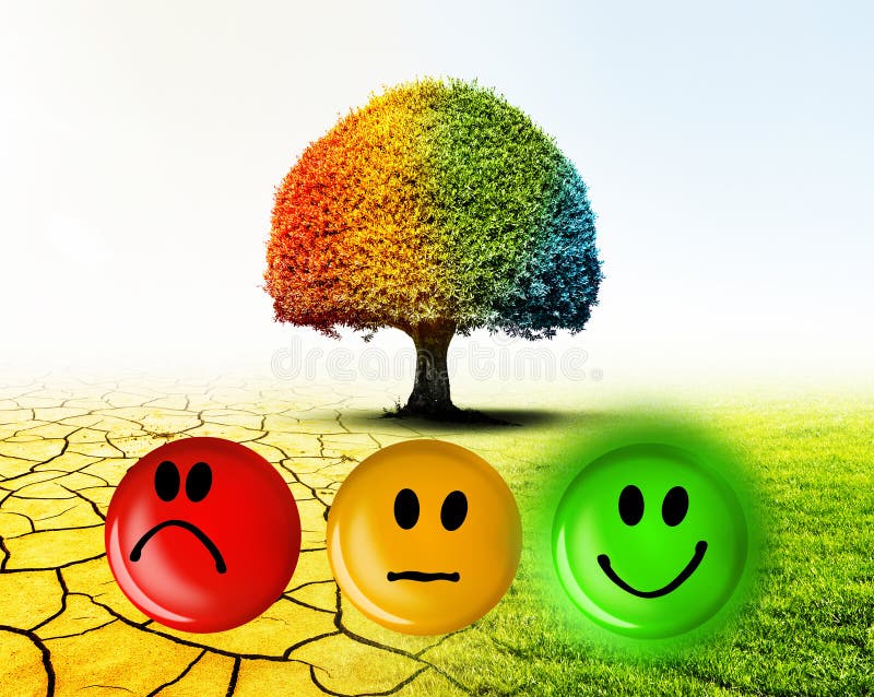 Tree in a desert and a green meadow in climate change stock photography Tree in a desert and a green meadow in climate change stock photography