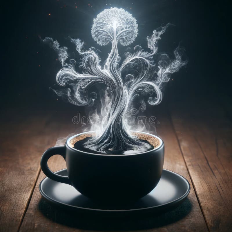 Tree Formed by Coffee Smoke Art stock illustration