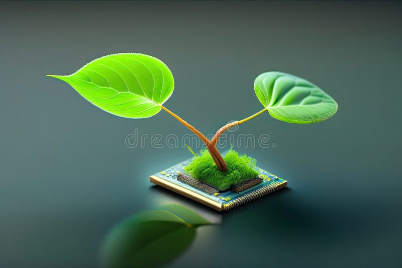 Tree Grow from Computer Chip CPU Generative AI.