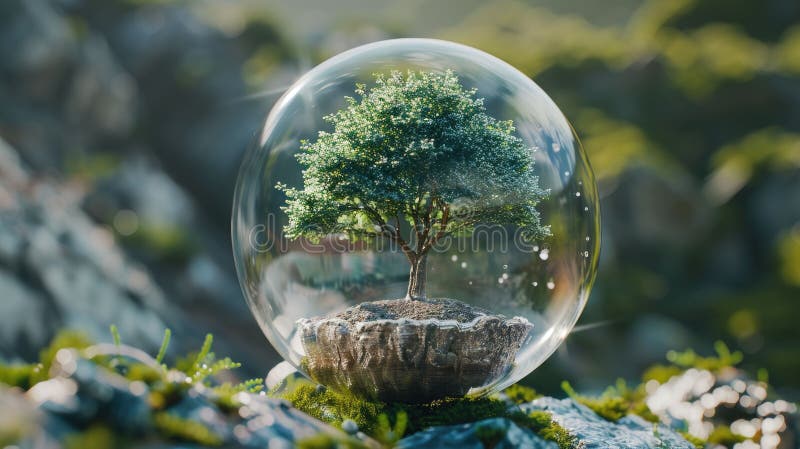 Protected Tree in a Glass Sphere stock illustration