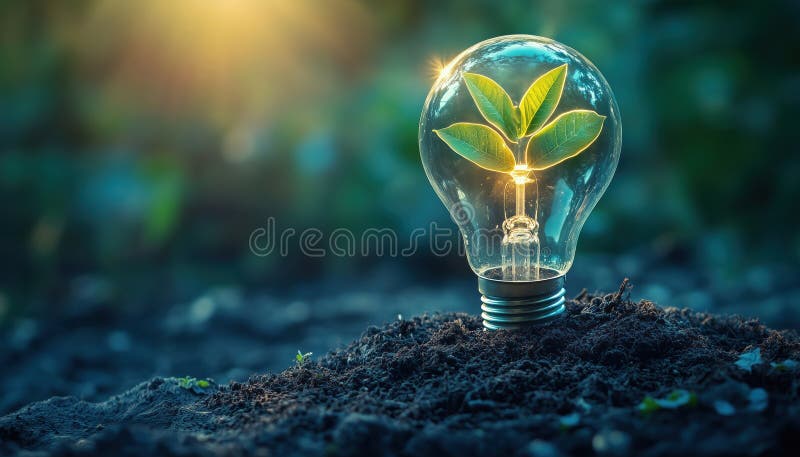 Tree Growing On Light Bulb With Soil stock image