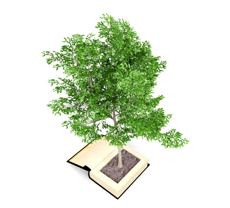 Tree Growing from the Old Book. Knowledge Growth from Education Concept