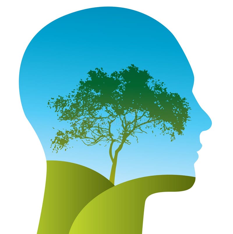 Illustration of a head containing a tree. Graphic human head vectors