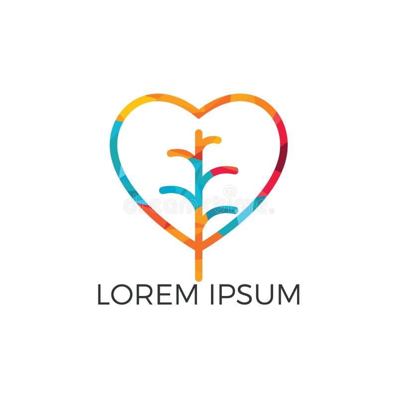 Tree heart logo design. Minimalist vector logo of heart and tree leaf. vector illustration Tree heart logo design. Minimalist vector logo of heart and tree leaf. vector illustration