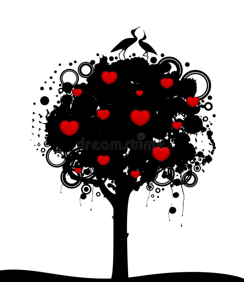 Tree with hearts and storks