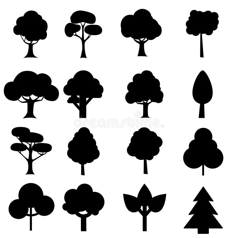 Tree icon set. Plants with leafs silhouettes. Forest and garden symbol. Vector illustration. stock illustration Tree icon set. Plants with leafs silhouettes. Forest and garden symbol. Vector illustration. stock illustration
