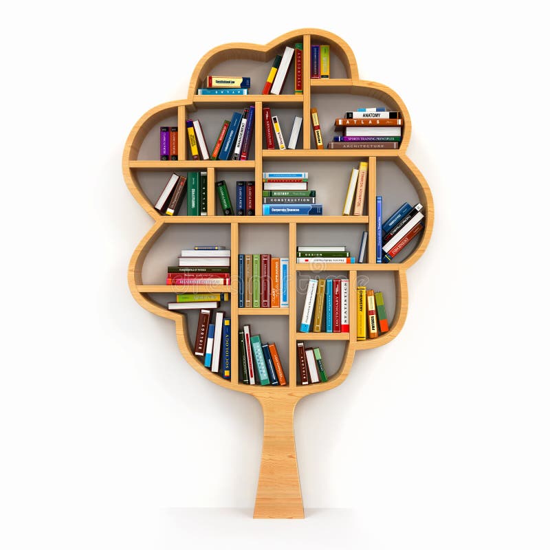Tree of knowledge. Bookshelf on white background. stock illustration