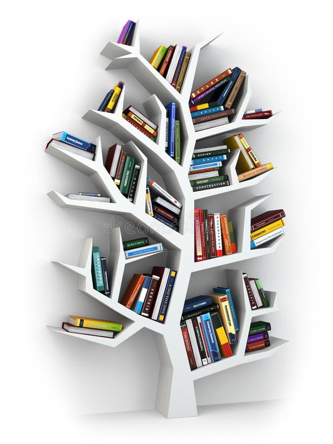 Tree of knowledge. Bookshelf on white background. royalty free illustration