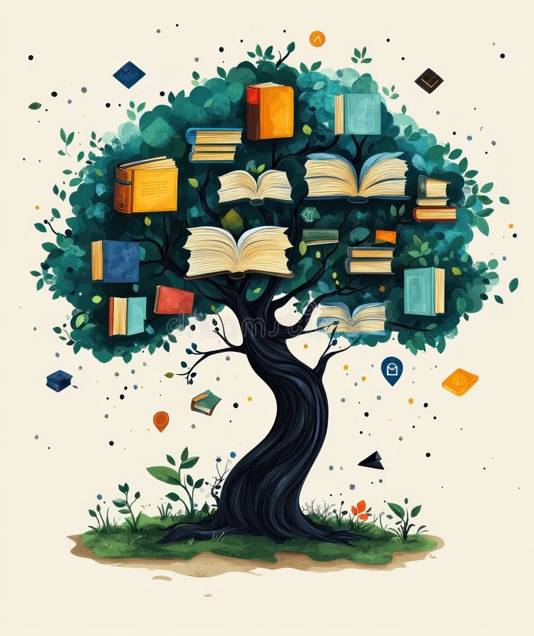 Tree of Knowledge Illustration - A Symbolic Representation of Reading, Learning, and Growth royalty free illustration