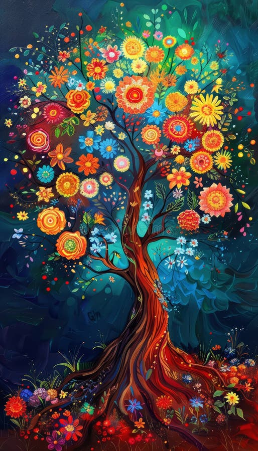 Tree of Life Symbol Abstract Background Flower of Life Pattern Stock