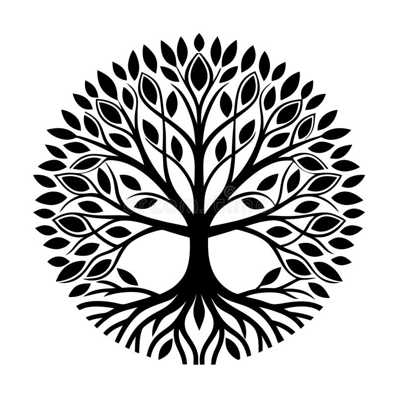Tree of Life Vector Illustration: Black Silhouette on White Background for Design Projects vector illustration