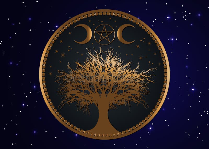 Tree Of Life Wicca Sign Mandala Gold Mystical Moon Pentacle Sacred